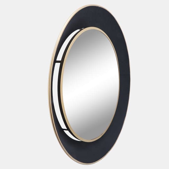 35" Round Metal Mirror W/ Gold Rim in Black - HER Home Design Boutique